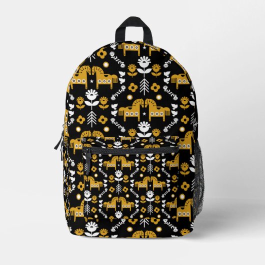 スカンジナビアホースフォークアート プリントバックパック (正面)