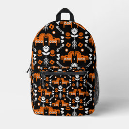 スカンジナビアホースフォークアート プリントバックパック