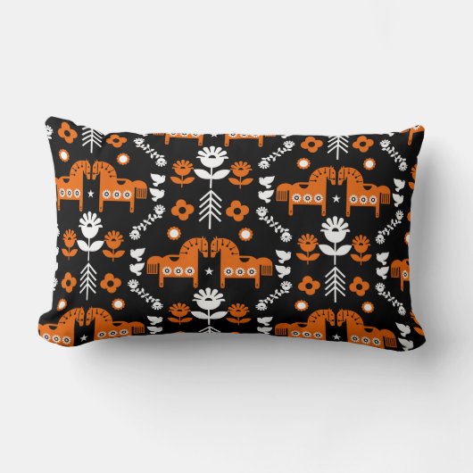 スカンジナビアホースフォークアート ランバークッション (正面)