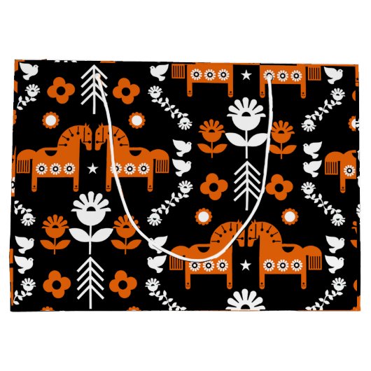スカンジナビアホースフォークアート ラージペーパーバッグ (裏面)