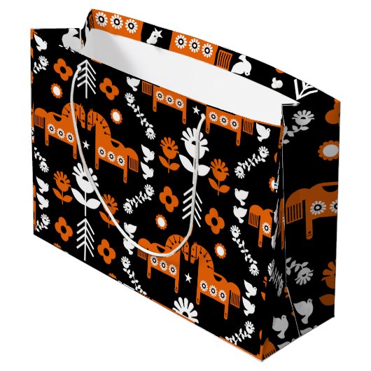 スカンジナビアホースフォークアート ラージペーパーバッグ (裏面アングル)