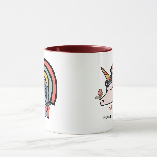 スカンジナビアユニコーンバタフライ名前をカスタムする マグカップ (中央)