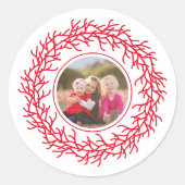 スカンジナビアリースフォト赤と白ホリデー ラウンドシール (正面)