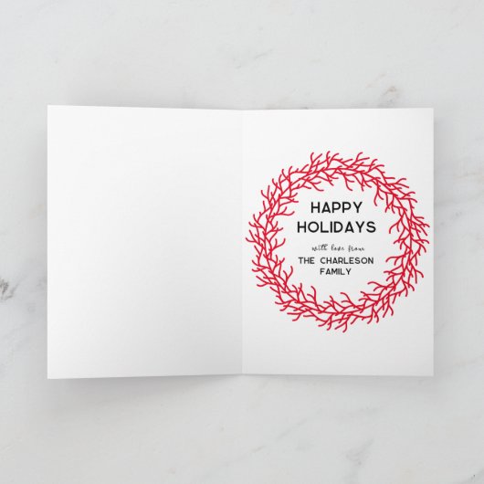 スカンジナビアリース写真赤と白クリスマス カード (内部)