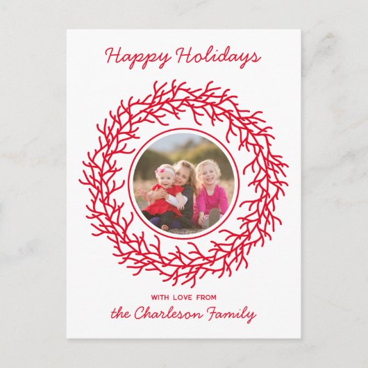 スカンジナビアリース赤と白写真 シーズンポストカード (正面)
