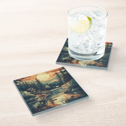 スカンジナビアレトロアートマウンテンホーム ガラスコースター (アングル)