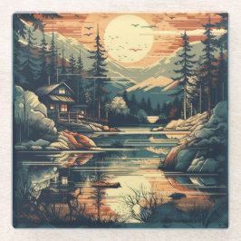 スカンジナビアレトロアートマウンテンホーム ガラスコースター