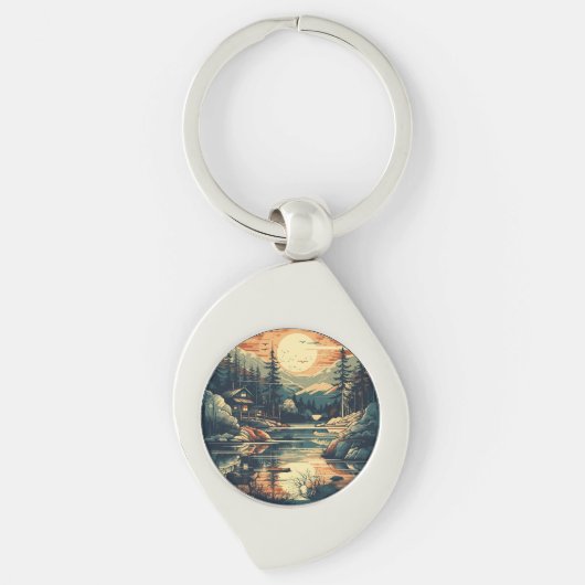 スカンジナビアレトロアートマウンテンホーム キーホルダー (正面)