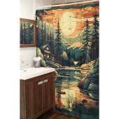 スカンジナビアレトロアートマウンテンホーム シャワーカーテン