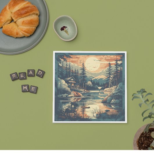 スカンジナビアレトロアートマウンテンホーム スタンダードカクテルナプキン