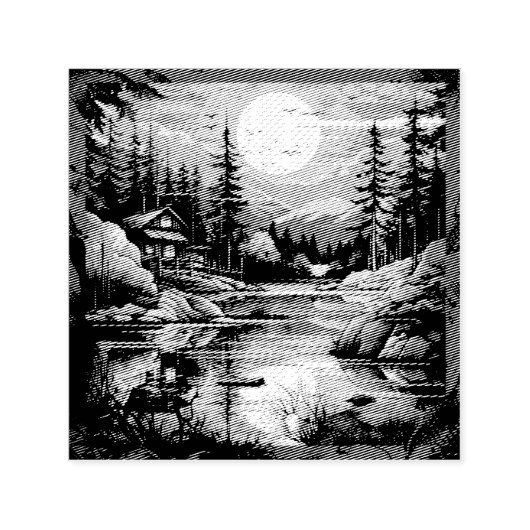 スカンジナビアレトロアートマウンテンホーム セルフインキングスタンプ (デザイン)