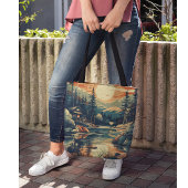 スカンジナビアレトロアートマウンテンホーム トートバッグ