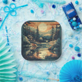 スカンジナビアレトロアートマウンテンホーム ペーパープレート (パーティー)