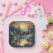 スカンジナビアレトロアートマウンテンホーム ペーパープレート (パーティー)