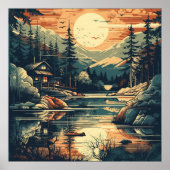 スカンジナビアレトロアートマウンテンホーム ポスター (正面)