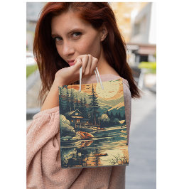 スカンジナビアレトロアートマウンテンホーム ミディアムペーパーバッグ