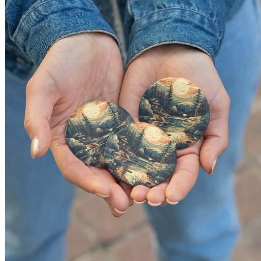 スカンジナビアレトロアートマウンテンホーム 缶バッジ