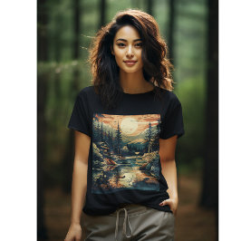 スカンジナビアレトロアートマウンテンホーム Tシャツ