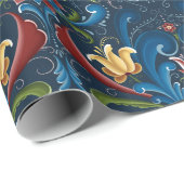 スカンジナビアローズマリングフォークブルーレッド ラッピングペーパー (ロールコーナー)