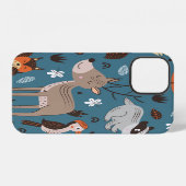 スカンジナビアンスタイルの青い森の動物 iPhoneケース (裏面横)
