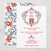 スカンジナビアンフォークアートのウェディング招待状（赤/青） 招待状 (正面/裏面)