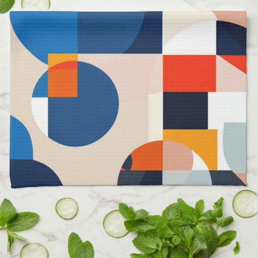 スカンジナビア中世紀幾何学抽象芸術アート キッチンタオル (折り畳み)