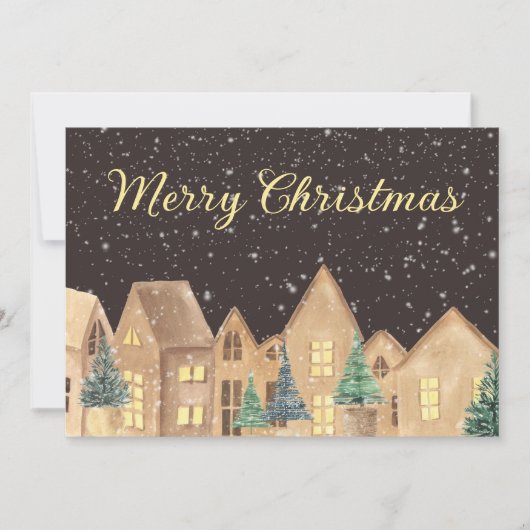 スカンジナビア冬の雪村メリークリスマス シーズンカード (正面)
