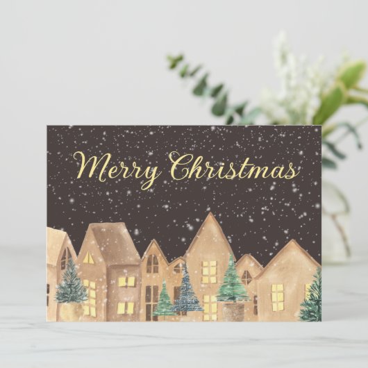スカンジナビア冬の雪村メリークリスマス シーズンカード (スタンド正面)