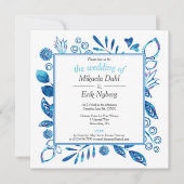 スカンジナビア冬ブルーフローラル結婚パターン 招待状 (正面)