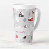 スカンジナビア北欧の冬のパターンタイポグラフィ カフェラテマグ (右アングル)