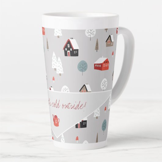 スカンジナビア北欧の冬のパターンタイポグラフィ カフェラテマグ (右アングル)