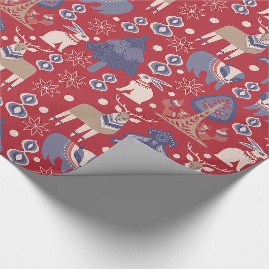 スカンジナビア北欧フォークアートウッドランドクリスマス | ラッピングペーパー (角)