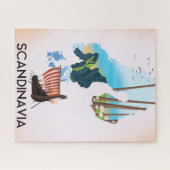 スカンジナビア地図バイキング旅行ポスター ジグソーパズル (横)