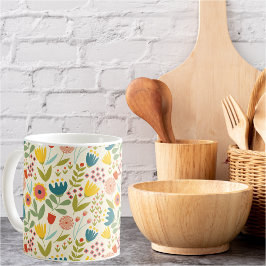 スカンジナビア夏の花のパターン明るい色 コーヒーマグカップ