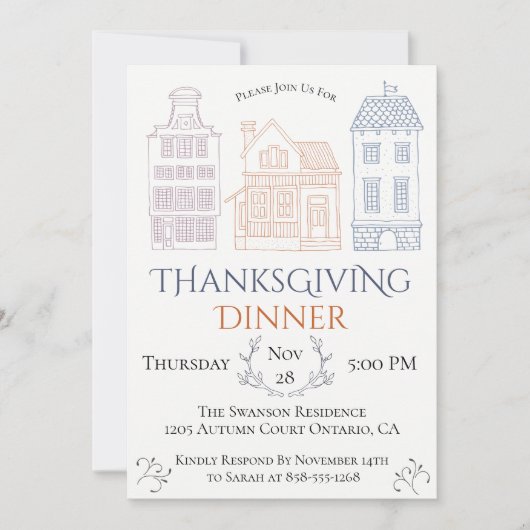 スカンジナビア感謝祭ディナーパーティの招待状 招待状 (正面)