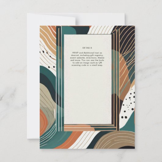 スカンジナビア日本結婚抽象芸術グリーンブラウン 招待状 (裏面)