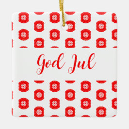 スカンジナビア柄のクリスマスギフト God Jul Merry Christmas セラミックオーナメント