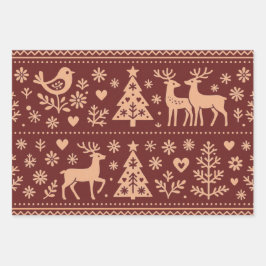 スカンジナビア柄 クリスマス包装紙 ラッピングペーパーシート