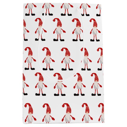 スカンジナビア格言レッドホワイトグレークリスマスパターン ミディアムペーパーバッグ (正面)