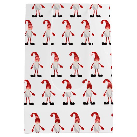 スカンジナビア格言レッドホワイトグレークリスマスパターン ミディアムペーパーバッグ (裏面)