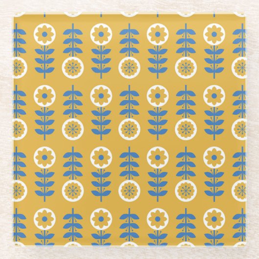 スカンジナビア様式の花柄 ガラスコースター (正面)