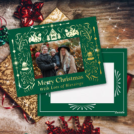 スカンジナビア民話クリスマスフォトグリーン 箔シーズンポストカード