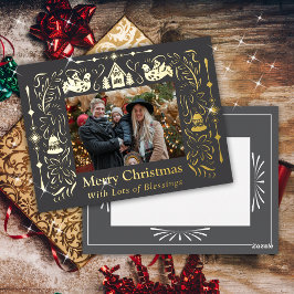 スカンジナビア民話クリスマスフォトグレー 箔シーズンポストカード