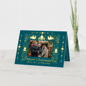 スカンジナビア民話クリスマスフォトティール（緑がかった色） 箔シーズンカード (正面)