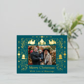 スカンジナビア民話クリスマスフォトティール（緑がかった色） 箔シーズンポストカード (立ち正面)