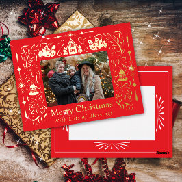 スカンジナビア民話クリスマスフォトレッド 箔シーズンポストカード