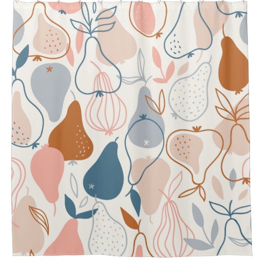 スカンジナビア洋ナシプリント:ヴィンテージフルーツパターン シャワーカーテン (正面)
