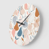 スカンジナビア洋ナシプリント:ヴィンテージフルーツパターン ラージ壁時計 (傾斜)