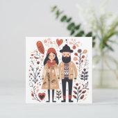 スカンジナビア犬の子犬の恋人ハートバレンタイン シーズンカード (スタンド正面)