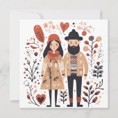 スカンジナビア犬の子犬の恋人ハートバレンタイン シーズンカード (正面)